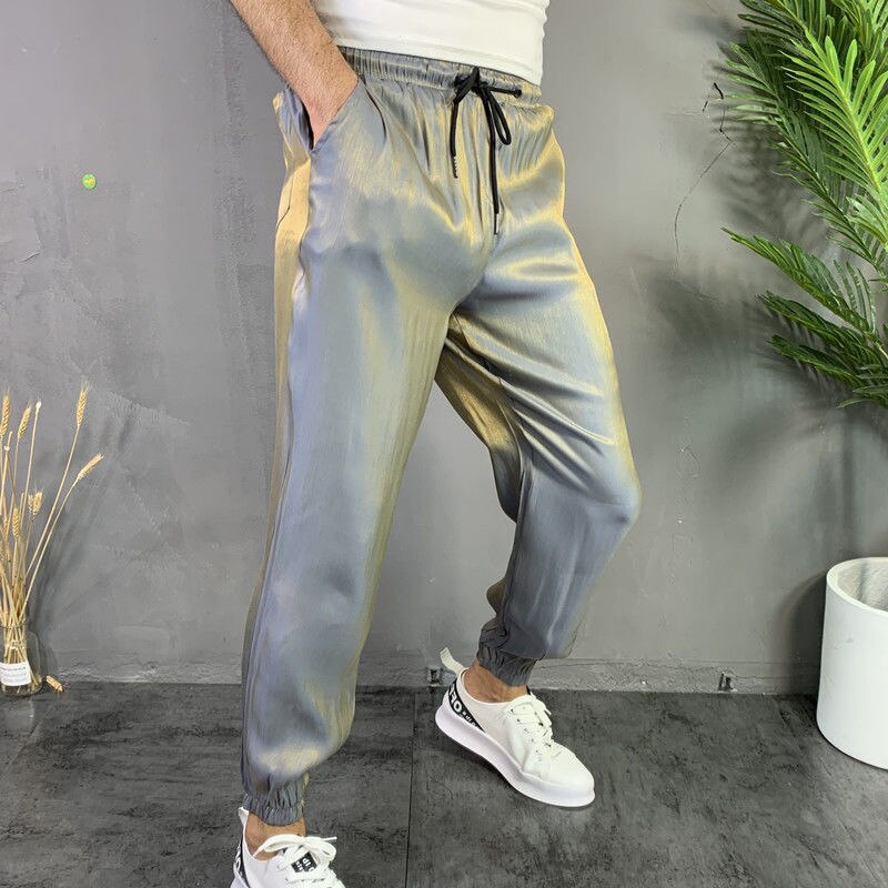 Bonsir Fashion Men's Harem Pants Summer Thin Sweatpants Ins Wind Bright Side Reflective Hip-hop Trousers Streetwear Man Clothiong 5XL