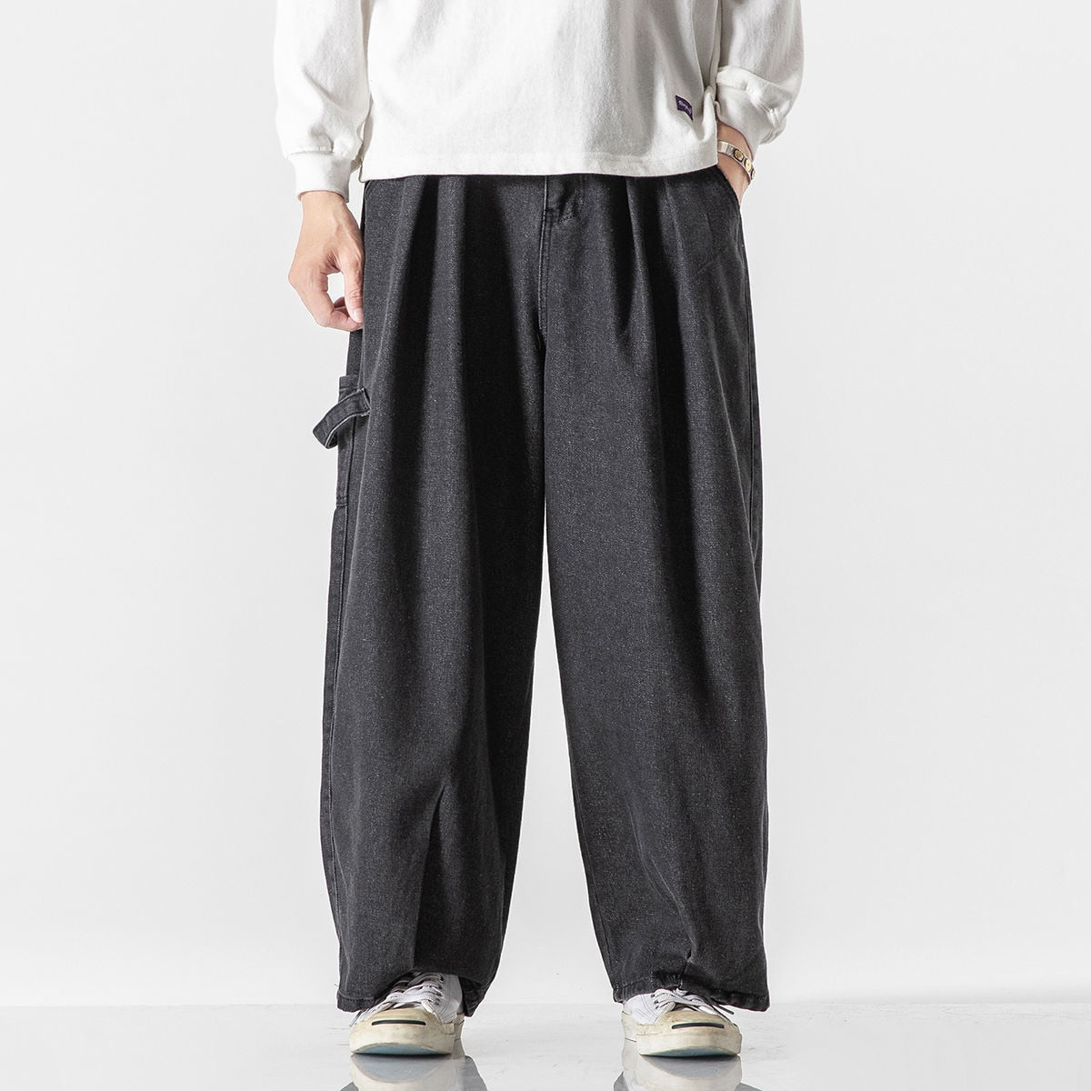 Bonsir Big Pocket Straight Jeans Oversize Trend Fashion Casual Mopping Overalls Trousers Hiphop High Street Loose Washed Denim Pants