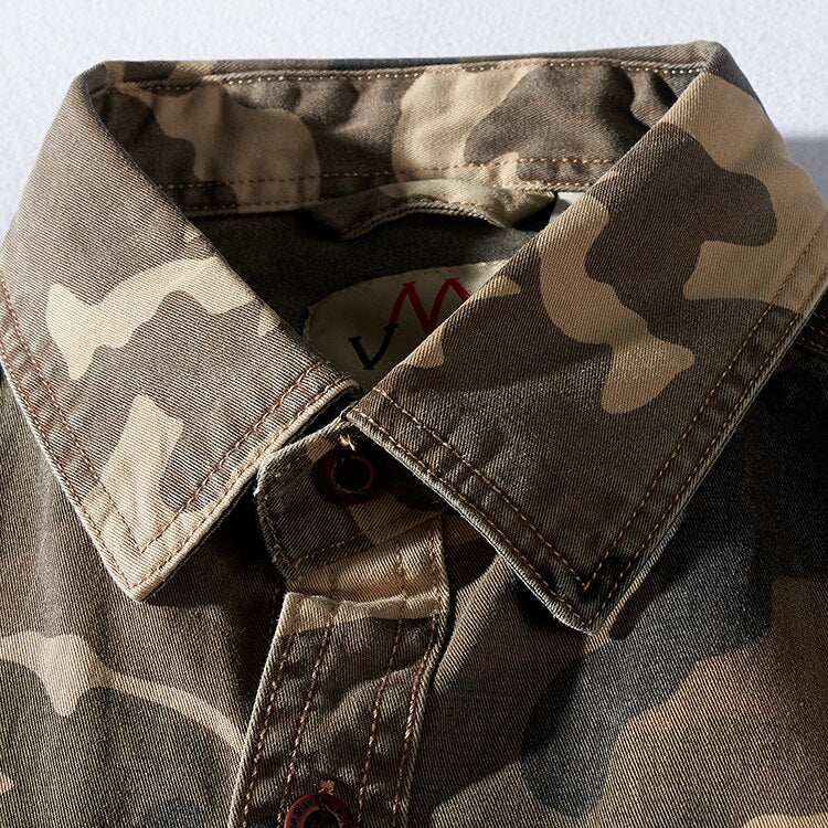 sanyamk Military Style Camouflage Shirt Men Spring Fall New Fashion Multi Pocket Cargo Blouse Vintage Casual Loose Versatile Cotton Tops