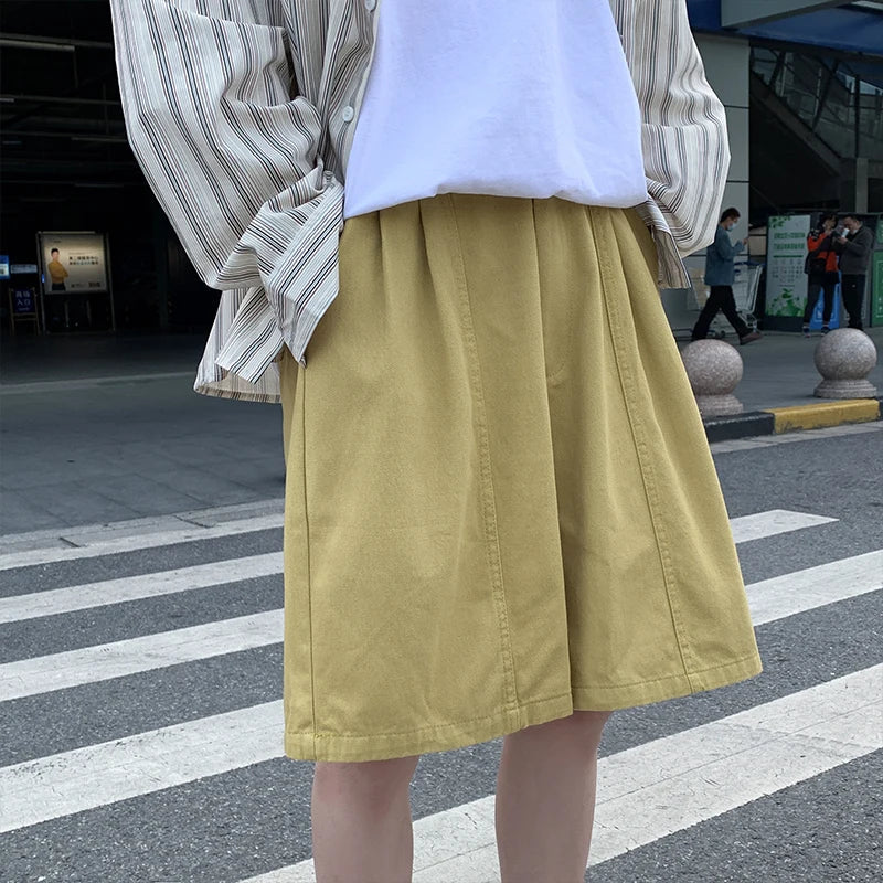 sanyamk - Summer Wide Leg Shorts Men Thin Boardshorts Men's High Street Knee Length Pants Casual Shorts Male Black/Blue/Green 5Colors