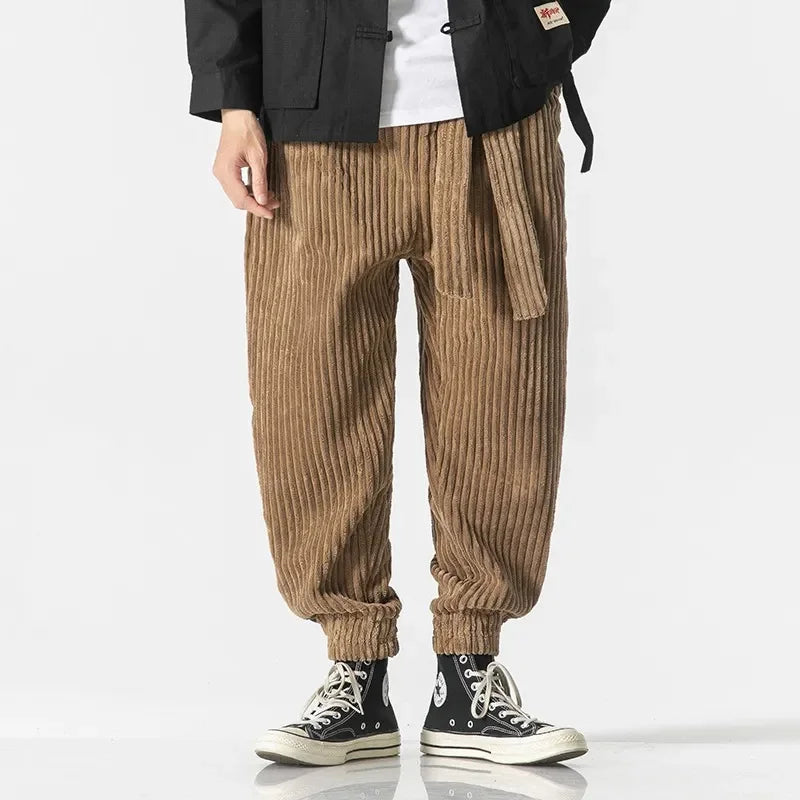 sanyamk Winter New Japanese Men's Waistband Corduroy Harem Pants Casual Jogging Sweatpants Hip-hop Street Male Large Size M-5XL
