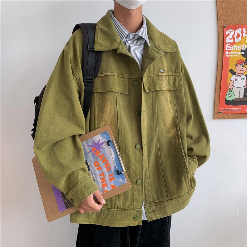 sanyamk Autumn Denim Jacket Men Fashion 5 Color Vintage Denim Jackets Mens Japanese Streetwear Hip Hop Loose Bomber Jacket Men S-3XL