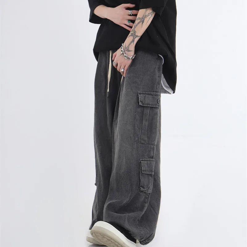 sanyamk Baggy Cargo Jeans Men Oversize Wide Leg Denim Trousers Male Cargo Pants Japanese Casual Loose Streetwear Hip Hop