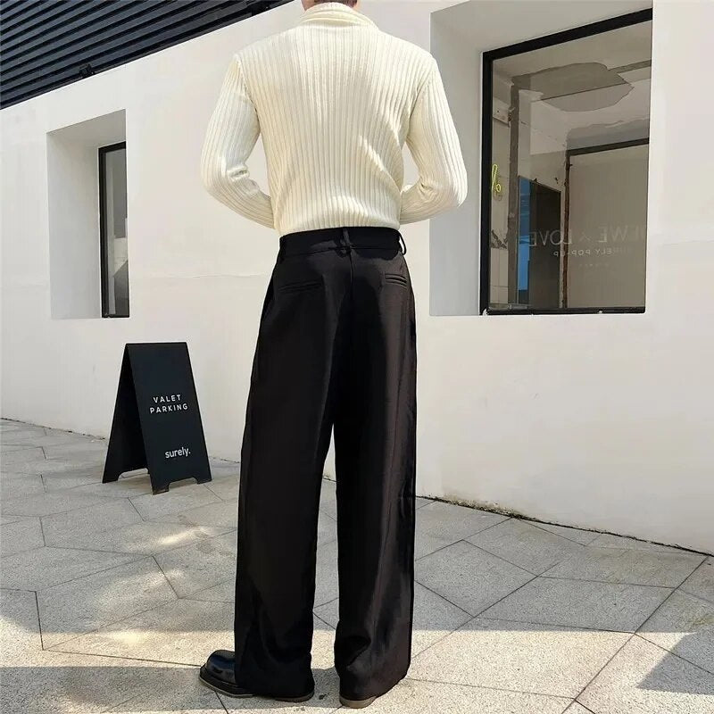 sanyamk Men Metal Button Loose Casual Wide Leg Suit Pants Net Celebrity Male Straight Fashion Vintage Floor Trouser Stage Clothing