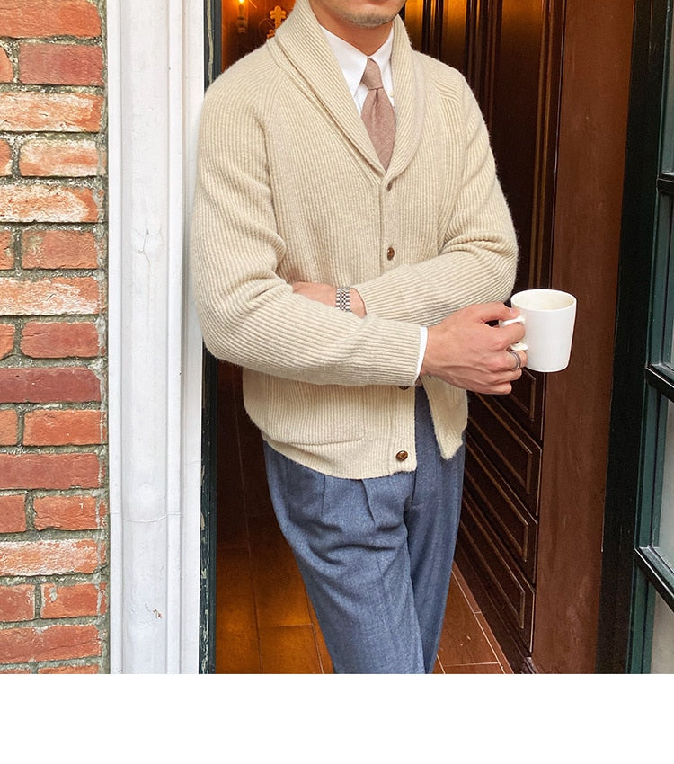 Bonsir Fall lapel Sweater Cardigan Men Knitting Pocket Sweaters Winter Warm Coat Men Single Breasted Top Cardigan Sexy Pleated Sweater