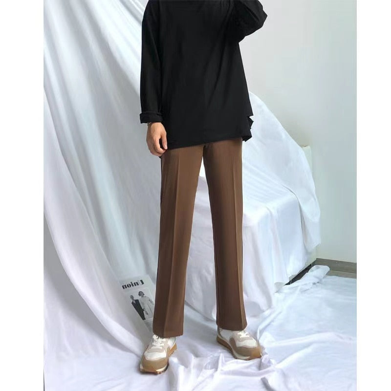 sanyamk Men's Loose High Waist Straight Pants Fashion Trend Casual Pants Korean Coffee Brown Suit Pants High-quality Trousers S-3XL