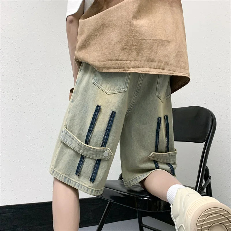 sanyamk Men Patchwork Oversized Jeans Shorts Streetwear Harajuku Denim Shorts New Hip Hop Vintage Blue Summer Casual Loose Shorts