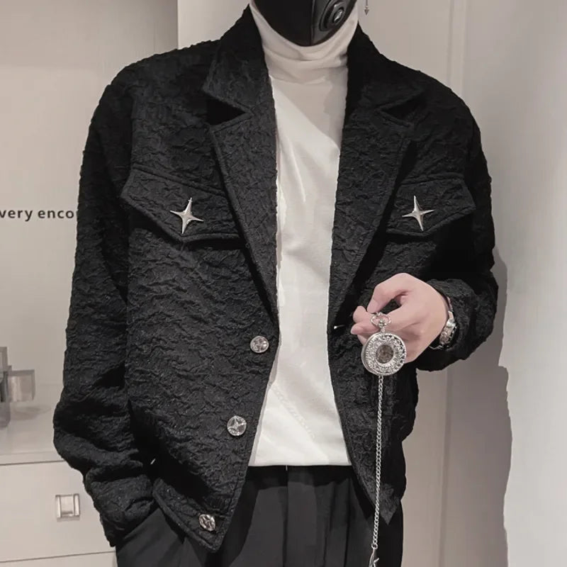 BONSIR - High Quality Spring Large Lapel Jacket Casual Jacquard Coat Business Men Jackets Costume Homme Vintage Jacket