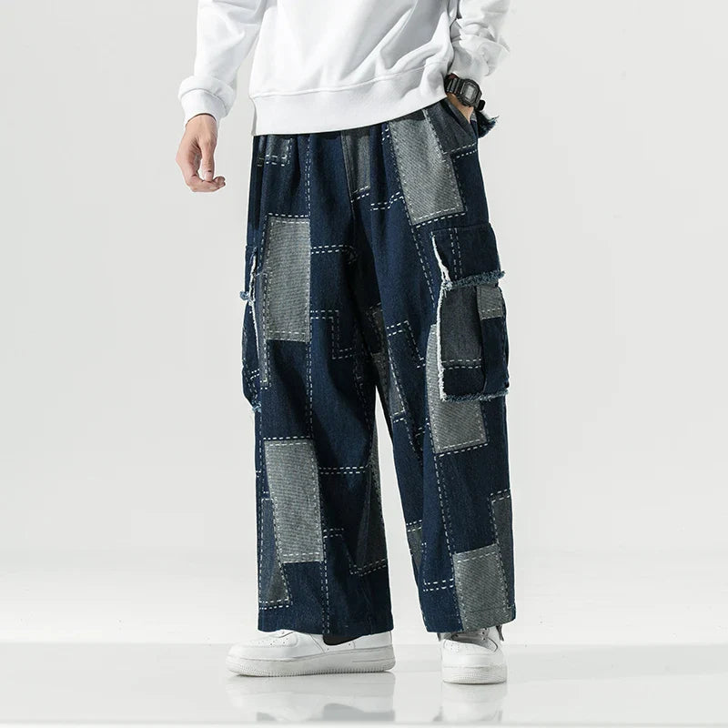 sanyamk Korean Fashion Loose Wide-leg Jeans Men‘s Hip Hop Trousers Harem Straight Pants Cargo Denim Jeans Street Baggy Casual Trousers