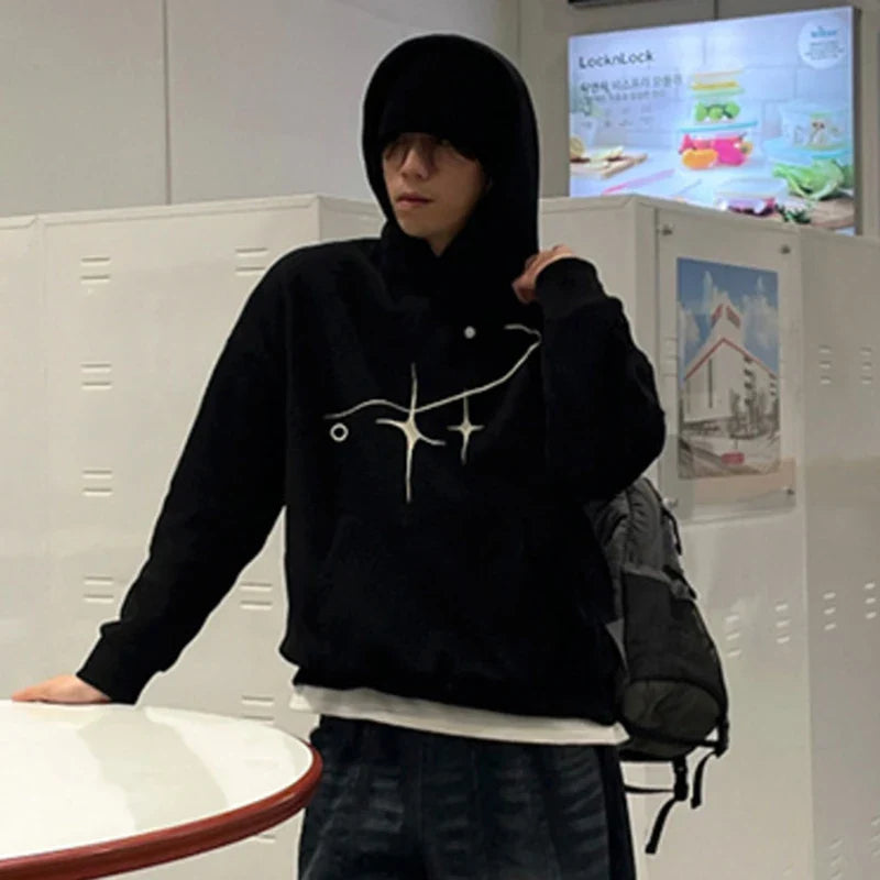 sanyamk - Korean Style Men's Hoodies Printing Hooded Casual Big Pockets Pullover Loose Male Sweatshirts New Autumn Trend 2024 9C6907