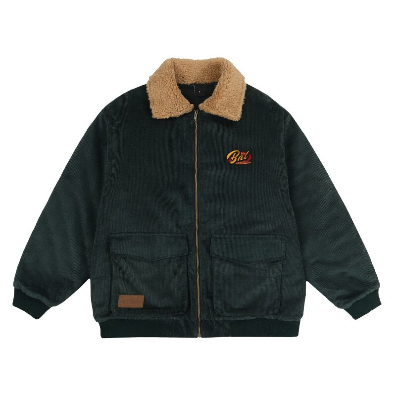 Bonsir Winter Cashmere Lapel Cotton Coats Men's Vintage Thick Thermo Corduroy Jackets Fur Collar Crgo Outerwear Male