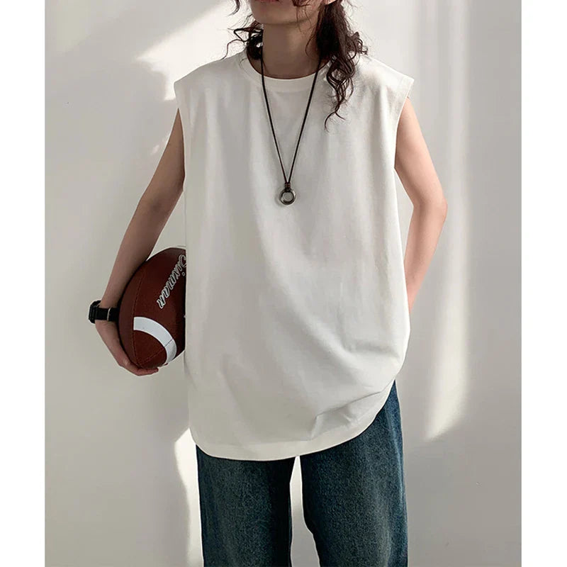 Bonsir Summer Men Trendy Casual Streetwear Oversized Sleeveless T-shirt Youth Y2K Hip Hop Cotton Tank Tops Sports Basketball Vest