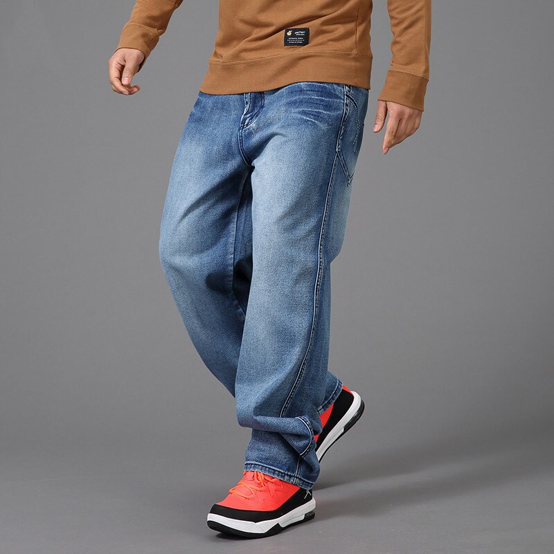 Bonsir Plus Fat Large Size 48 Loose Straight Jeans Men Street Hip Hop Printing Jeans Skateboard Baggy Denim Trousers Male