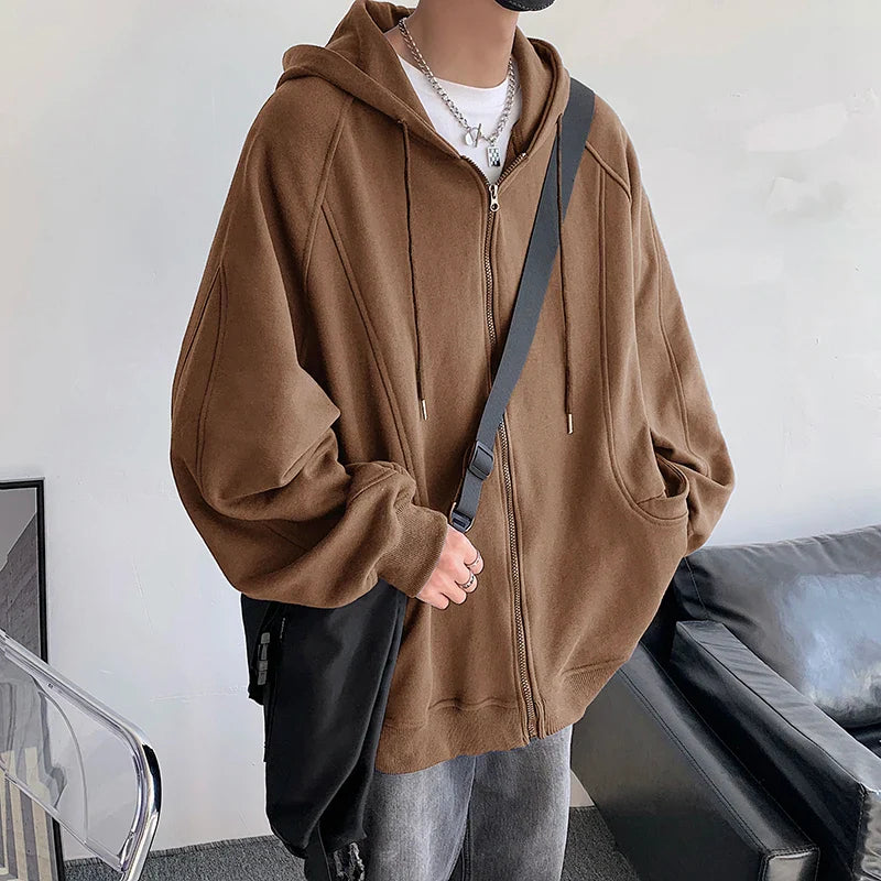 sanyamk - Harajuku Y2k Zip Up Hoodie Chic Korean Fashions Graphic Hooded Hoodies Sweatshirts Men Coffee Casual Loose Hoodie