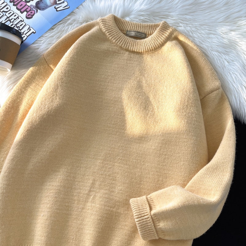 sanyamk Mens Solid Harajuku Warm Knitted Sweaters Pullover Men Vintage 15 Colors Winter Sweater Male Japanese Wool Sweater