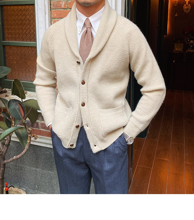 Bonsir Fall lapel Sweater Cardigan Men Knitting Pocket Sweaters Winter Warm Coat Men Single Breasted Top Cardigan Sexy Pleated Sweater