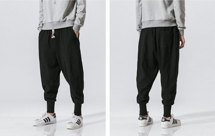 Bonsir Chinese Style Harem Pants Men Streetwear Casual Joggers Mens Pants Cotton Linen Sweatpants Ankle-length Men Trousers M-5XL