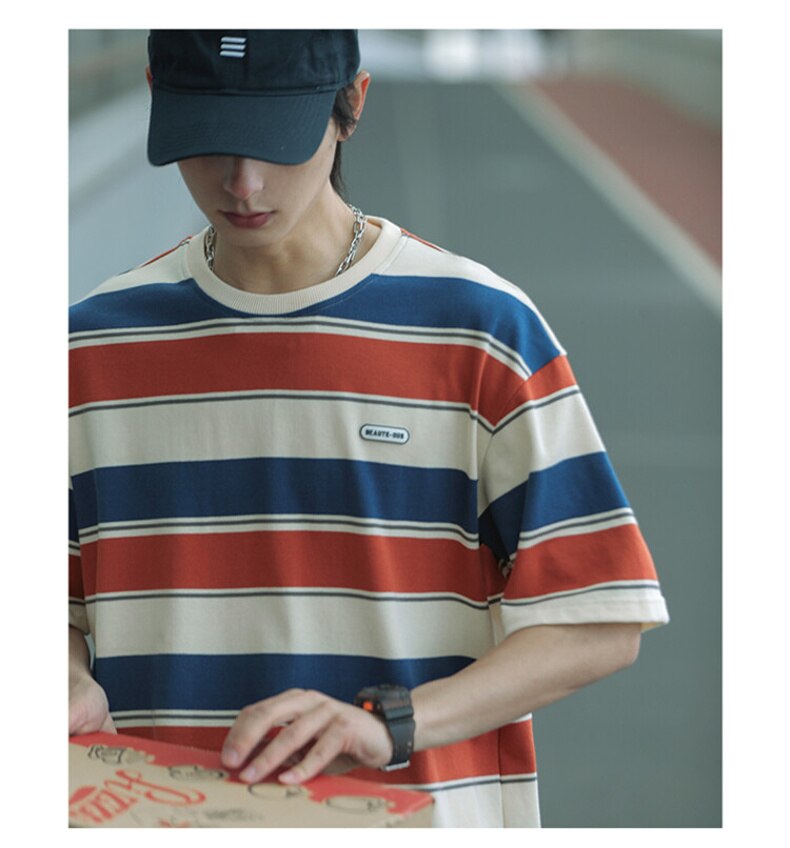 Bonsir Unisex Retro Striped t-Shirt hip hop Oversized Couple Aesthetic Harajuku Clothes Tee Punk Emo Top Urban Streetwear Y2k Top