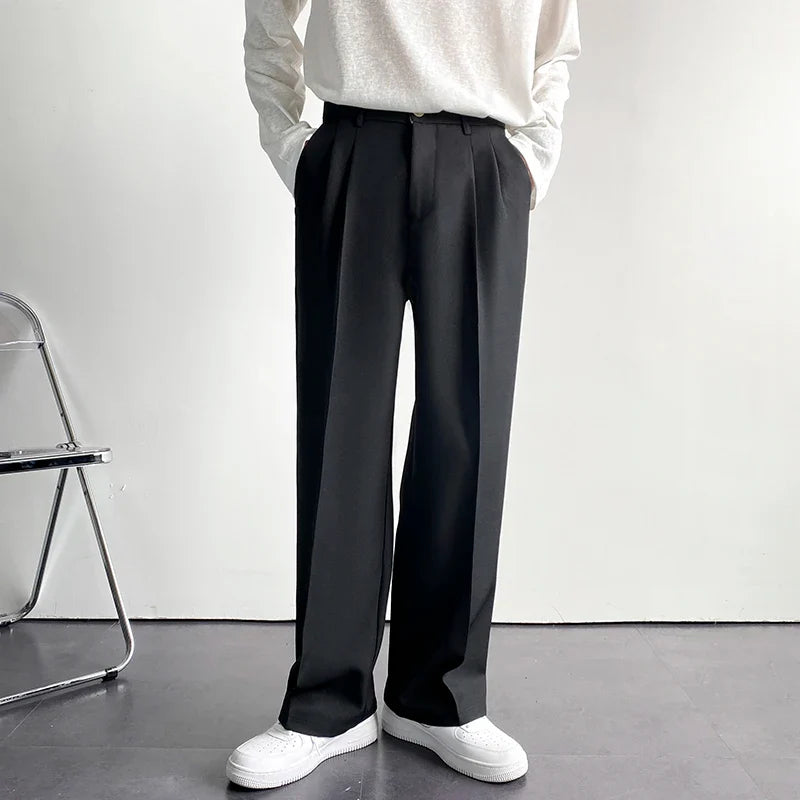 sanyamk - New Fashion Men's Oversize Suit Pants Wide Leg Long Drape Trousers Solid Straight High Waist Casual Pant Black White Khaki