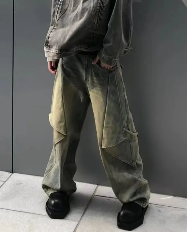 sanyamk American High Street Variable Trouser Shape Micro Flare Jeans Men's High Waist Loose Draping Wide Leg Floor Dragging Long Pants