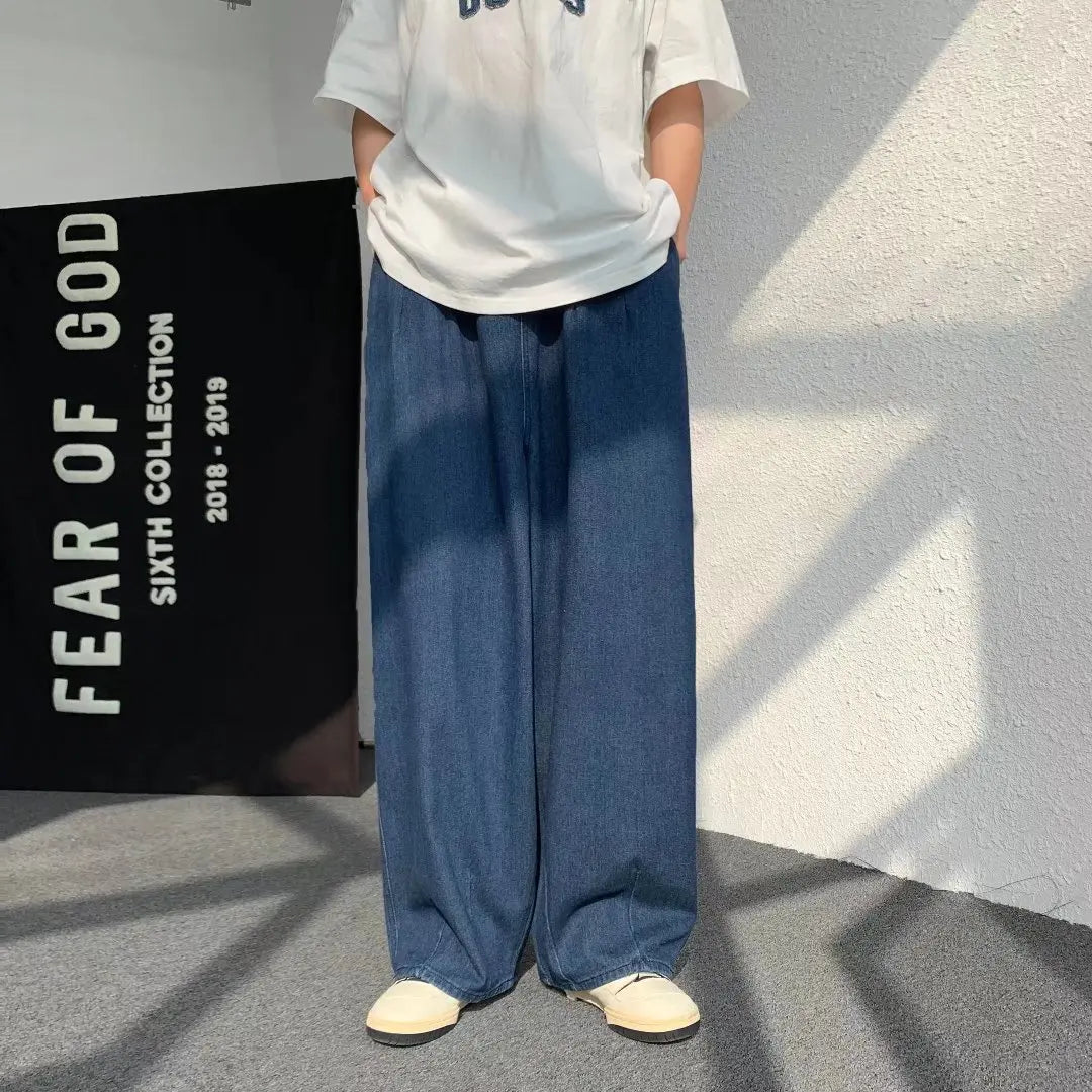 sanyamk Men's Pure Color Cargo Jeans Simple All-match Wide Leg Pants Trousers Men Hip Hop Streetwear Oversized 90s Vintage Fashion Denim
