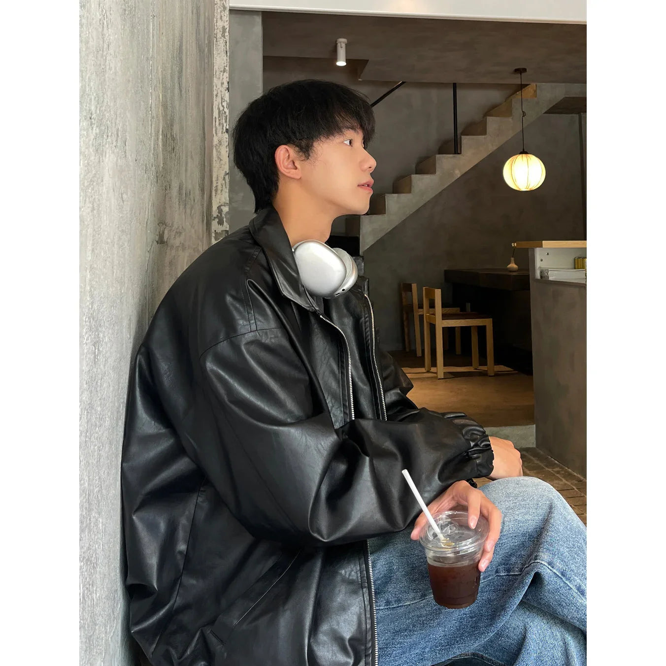 BONSIR - Autumn Vintage PU Leather Jacket Men Solid Collar Turn-down Collar Jackets Mens Biker Fashion Motorcycle Causal Coat 5XL-M