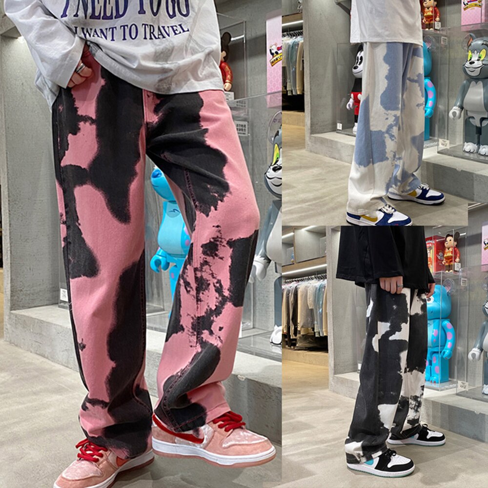 sanyamk Men Y2k Tie Dye Baggy Jeans New Loose Vintage Denim Trousers Male Streetwear Kpop Causal Straight Wide Leg Pants Genderless