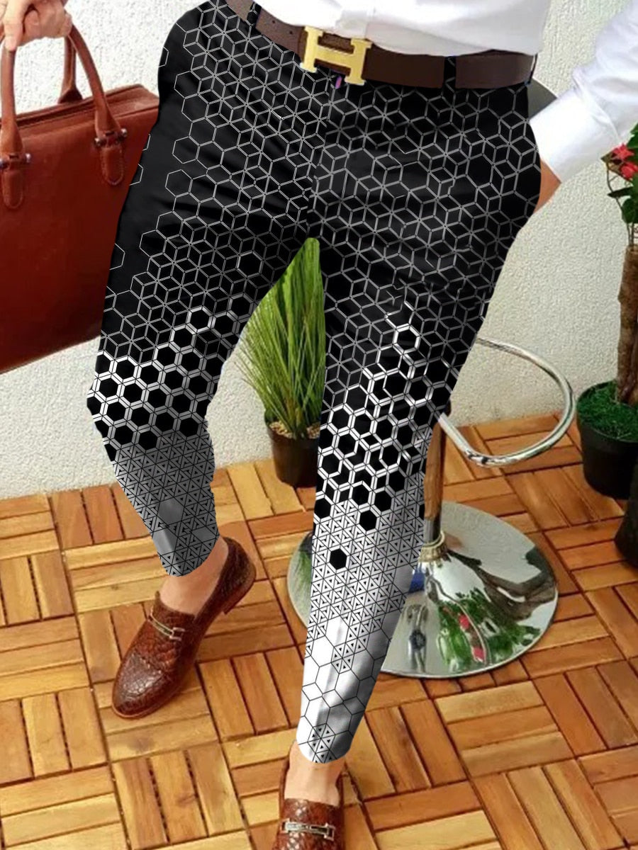 sanyamk New Smart Casual Fashion Men's Pants polka dot pattern Pants Thin Mid Waist Jogger Casual Trousers Suit Pants