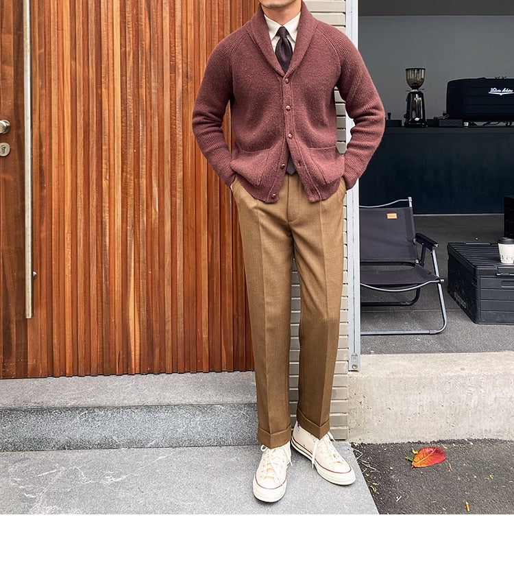 Bonsir Fall lapel Sweater Cardigan Men Knitting Pocket Sweaters Winter Warm Coat Men Single Breasted Top Cardigan Sexy Pleated Sweater