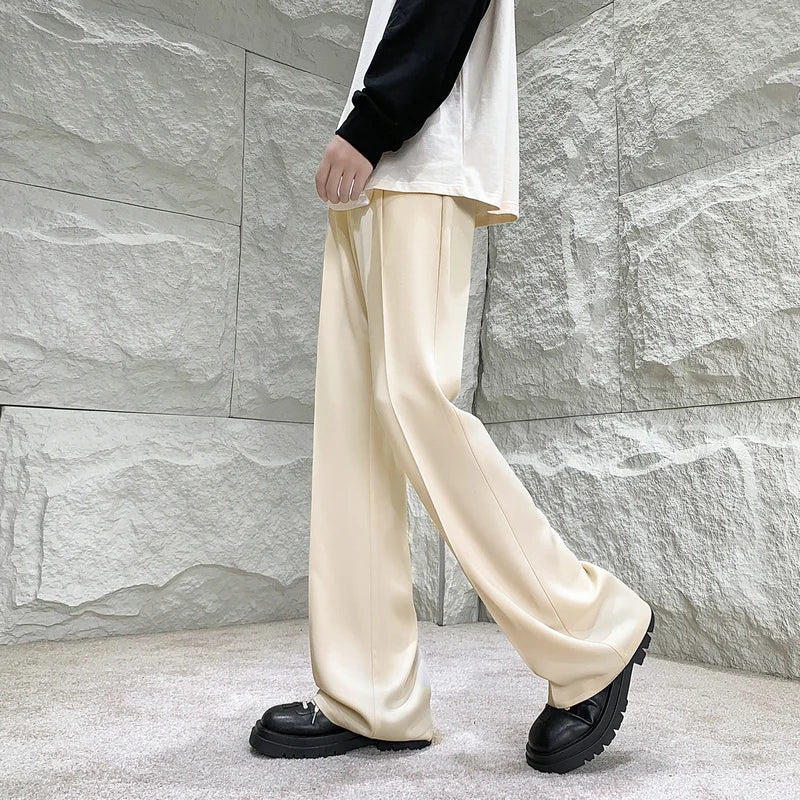 sanyamk Solid Color Suit Pants Men Fashion Society Mens Dress Pants Korean Loose Straight Flared Pants Mens Office Formal Trousers M-2XL
