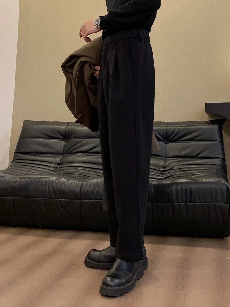 Bonsir Winter Thickened Warm Woolen Casual Trousers Men's Loose Straight Trousers Solid Color Vintage Autumn Winter Men's Pants