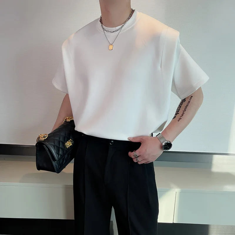 sanyamk - Summer Short Sleeve T-shirt Men Fashion Black White Oversized T Shirt Men Streetwear Korean Loose Round Neck Tshirt Mens Top