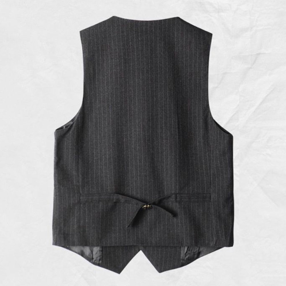 sanyamk British Style Retro Suit Vest Male Vertical Stripes Business Elegant Professional Formal Dress Body Fashion V-neck Suit Vest