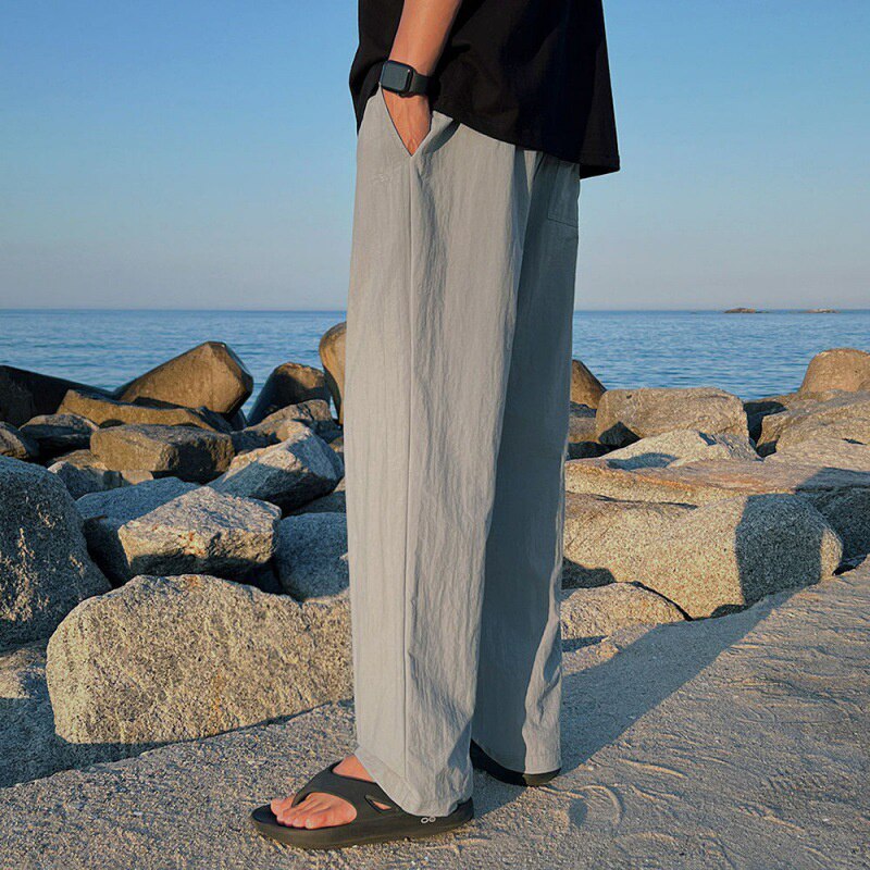 sanyamk Men's Fashion Casual Straight Pant Summer Thin Solid Color Versatile Trousers Vintage Male Wide Leg Korean Streetwear