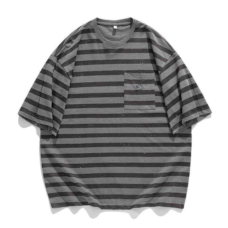 sanyamk Korean Style Men's Suit Retro Striped Pocket T-shirt Harajuku Street Straight Pants Japanese Double Pleated Jeans