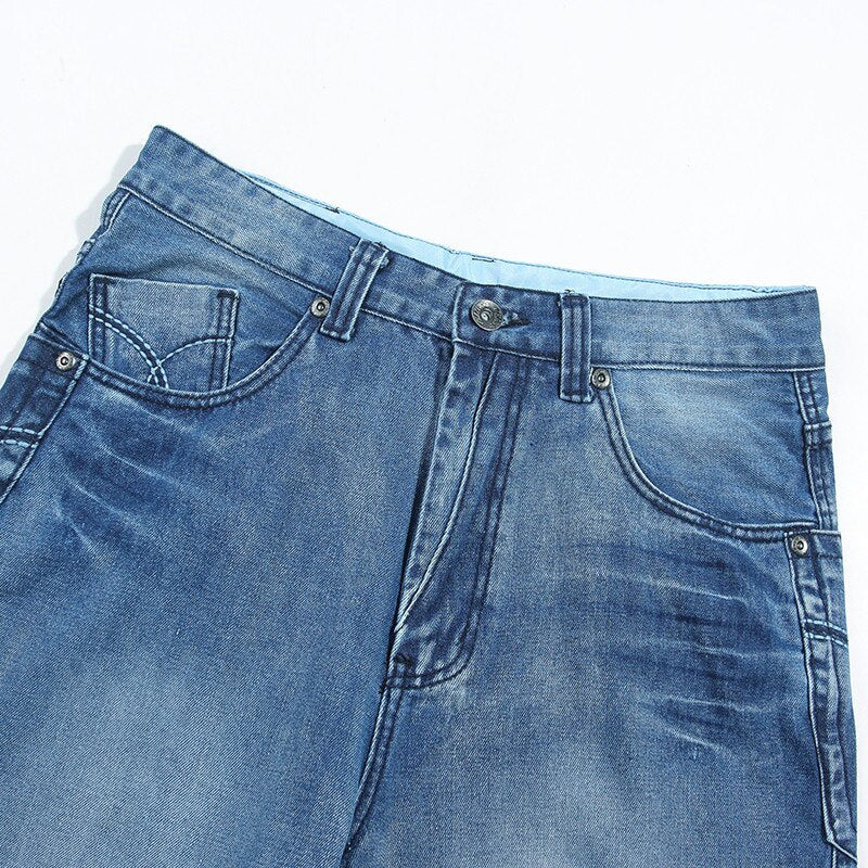 Bonsir Plus Fat Large Size 48 Loose Straight Jeans Men Street Hip Hop Printing Jeans Skateboard Baggy Denim Trousers Male