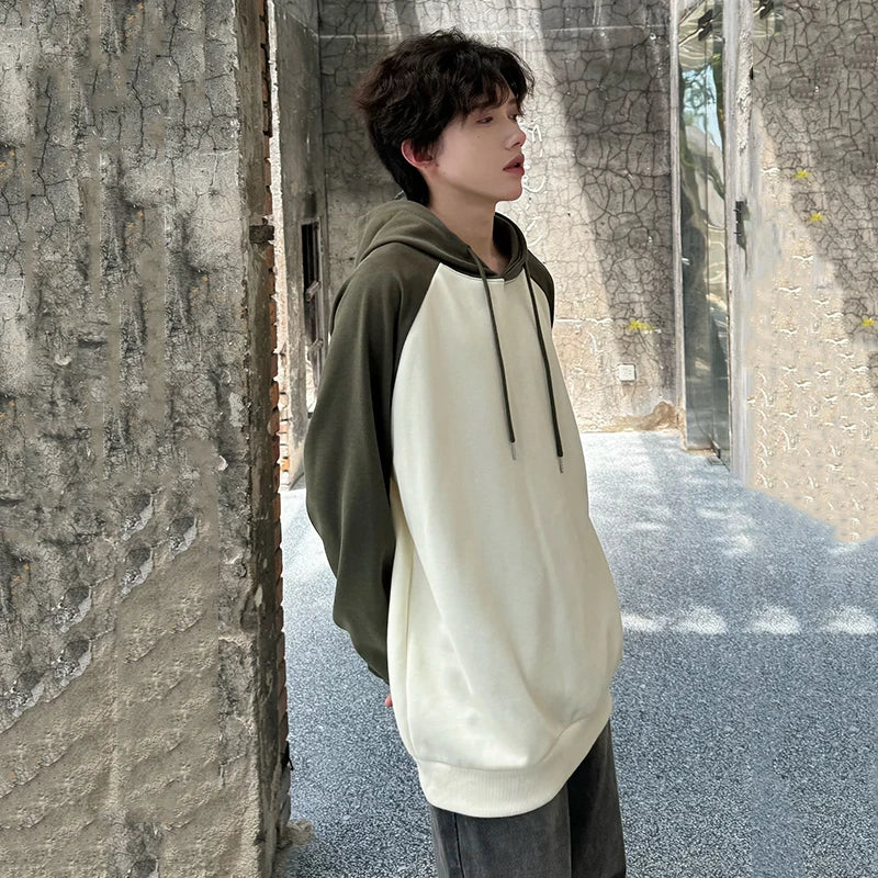 sanyamk - New Trendy Men's Hoodies Hooded Drawstring Patchwork Contrast Color Pullover Male Casual Sweatshirts Minimalist 9C7123