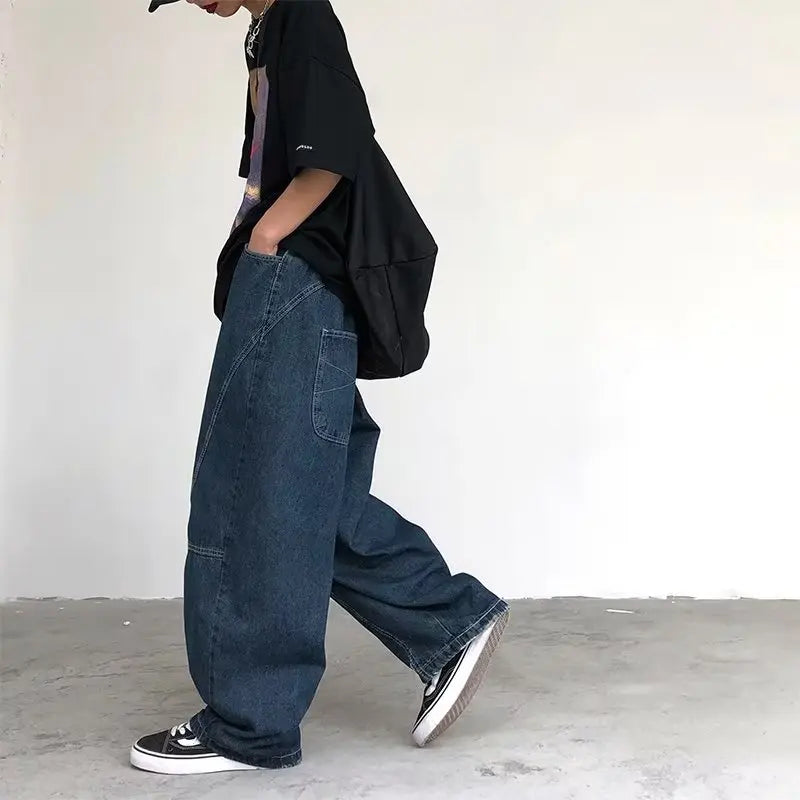 sanyamk New Streetwear Patchwork Jeans Cargo Pants Loose Plus Size Wide Leg Pants Harajuku Casual Denim Pants Men Clothing Y2K