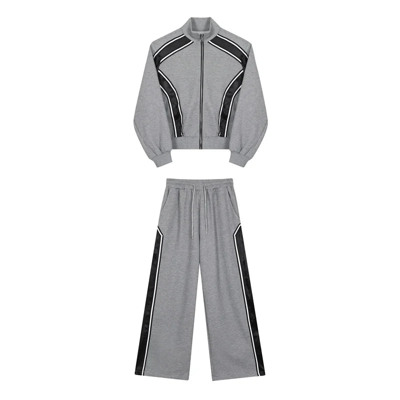 sanyamk Color Contrast Design Sweatshirt Men's Casual Splicing Korean Straight Pants Two-piece Sets Street High Fashion