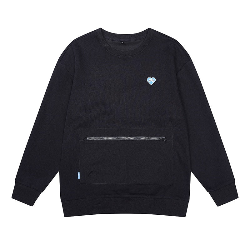 Bonsir American High Street Sweatshirt Men Hiphop Hoodless Long Sleeve Shirt Spring Autumn Urban Simple Zipper Pockets Pullover Tops
