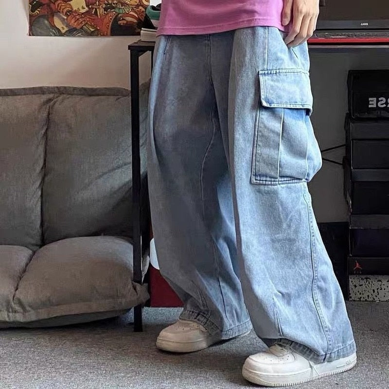 sanyamk Baggy Jeans Trousers Male Denim Pants Black Wide Leg Pants Men Jeans Oversize Cargo Korean Streetwear Hip Hop Harajuku
