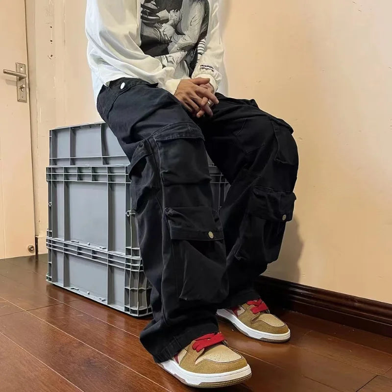 sanyamk Y2k Hip-hop Cargo Pants Multi-pockets Tooling Pant Harajuku Men's Vintage Loose Wide Leg Pants Streetwear Casual Trousers