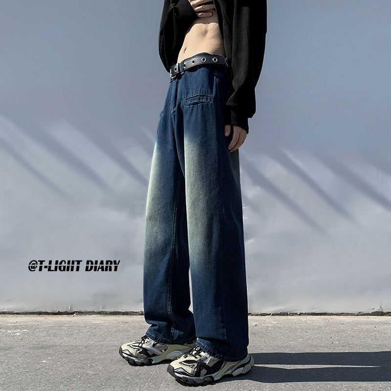 sanyamk Blue Baggy Jeans Men Fashion Retro Pocket Straight Jeans Men Japanese Streetwear Loose Denim Pants Mens Trousers S-3XL