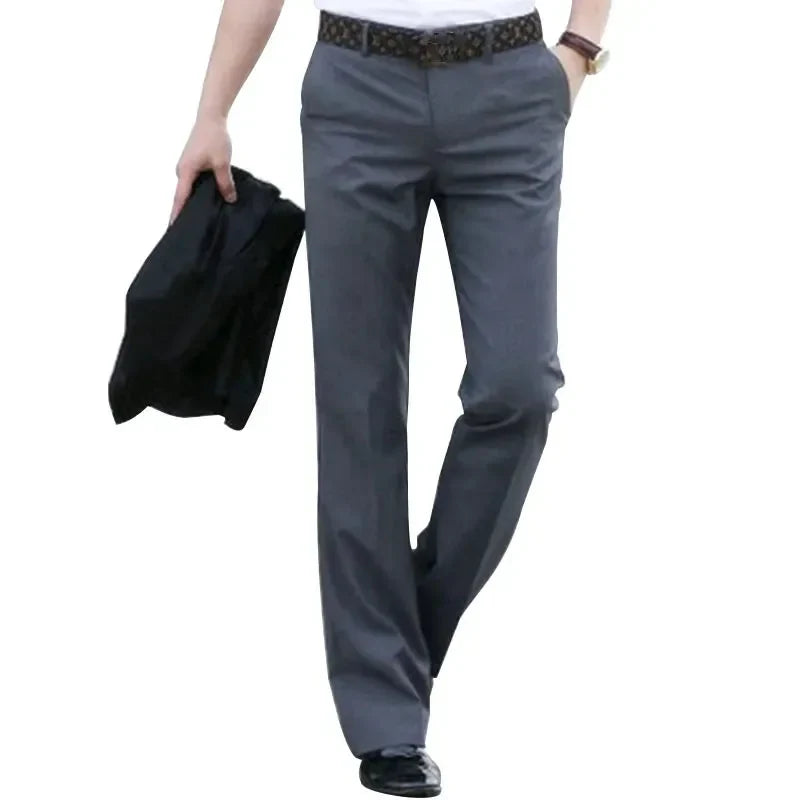 sanyamk Men Flared Boot Cut Trousers Fashion Casual British Style Office Comfortable Kahki Black Slim Formal Suit Bottom Pants
