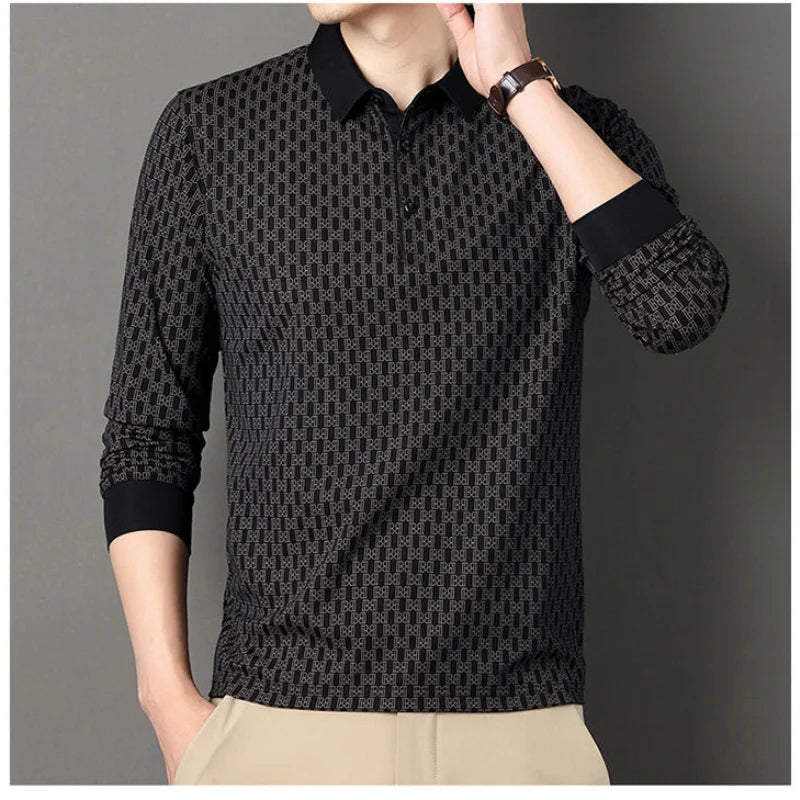 sanyamk - Autumn and Winter New Simplicity Versatile Commuter Men's Clothing Splice Button Polo Long Sleeve Solid Color POLO Shirt