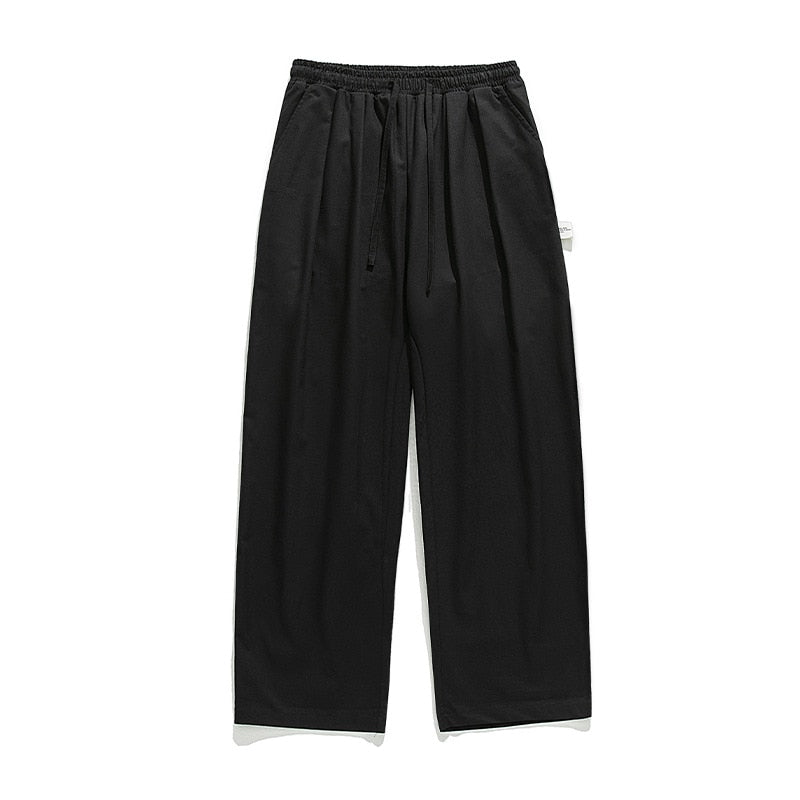 Bonsir Men's Casual Wied Leg Pants Oversize Cotton Trousers Solid Color Vintage Fashion Men Jogging Loose Pants Korean Streetwear