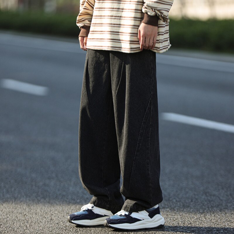 sanyamk Blue/Black Baggy Jeans Men Fashion Casual Oversized Wide Leg Jeans Men Streetwear Hip Hop Straight Denim Pants Mens Trousers
