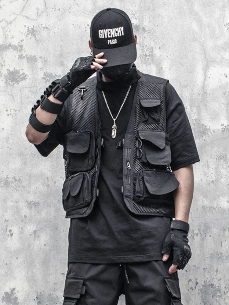 sanyamk Techwear Black Cargo Biker Vest Without Sleeve Tank Tops Men Sleeveless Top Men Clothing Japanese Streetwear Hip Hop