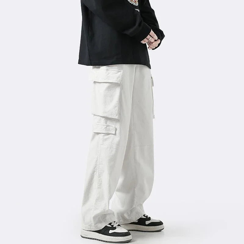 Bonsir Vintage Cargo Pants for Men Retro Black Cargo Trousers Male Pockets Loose Casual Oversize Japanese Streetwear Hip Hop