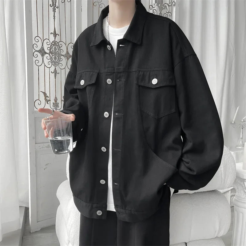 BONSIR - Men's Spring and Autumn Season New Fashion Casual Wash Cotton Jacket Coat Loose Large Jacket